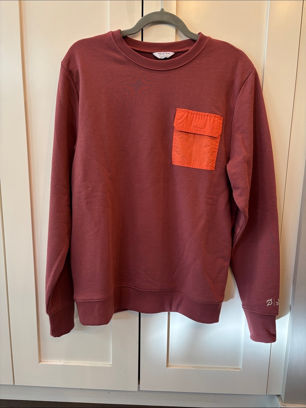 Peloton Maroon Sweatshirt with Orange Patch Pocket